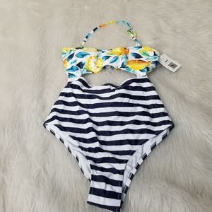 Cupshe Stripe and Citrus Print One Piece Swimsuit
